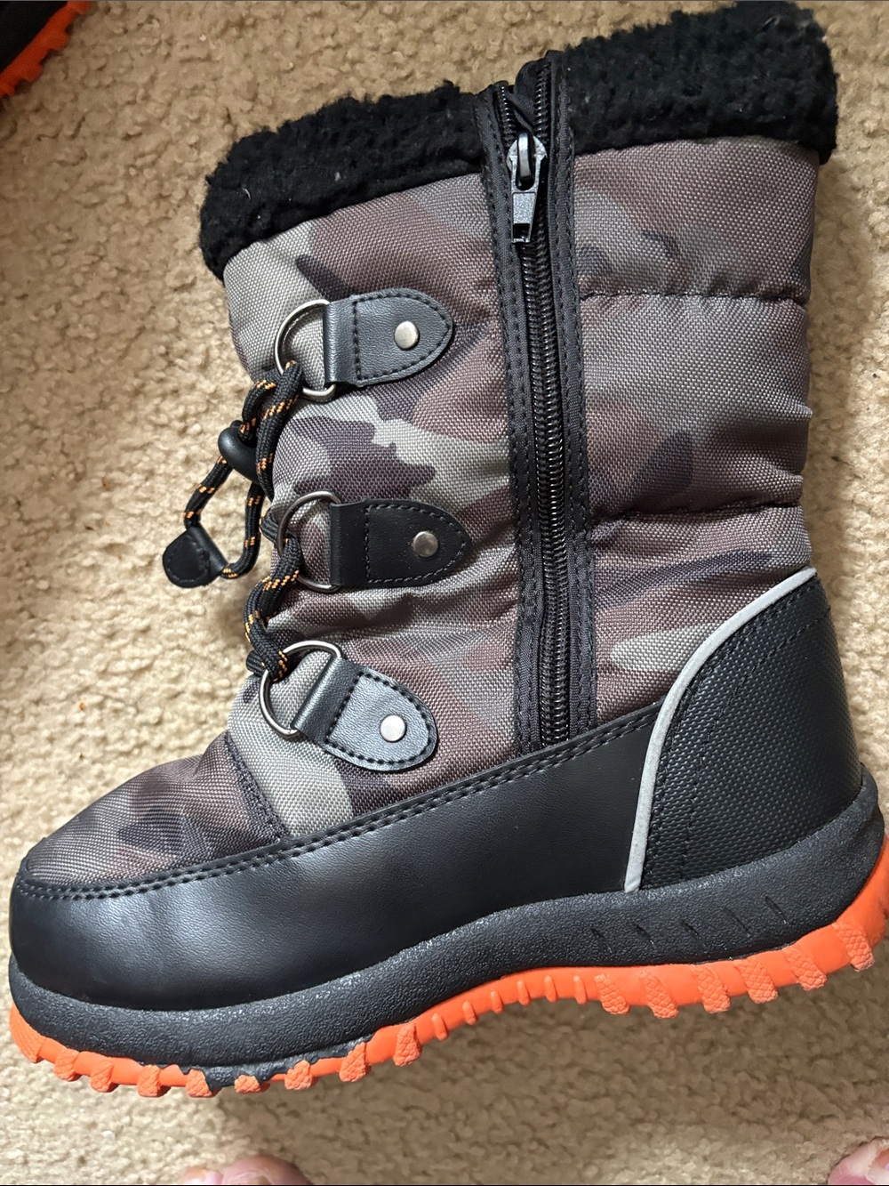 Boys Black Camo Winter Boots